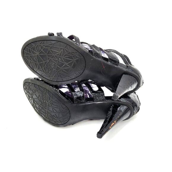 Kenneth Cole Reaction Black Patent Cage Slide In Open Toe Zip Up Heels Size 7.5 - Picture 5 of 5
